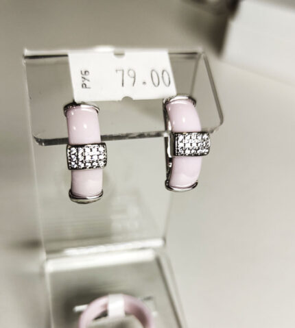 Комплект из керамики с серебряными кристаллами розового цвета